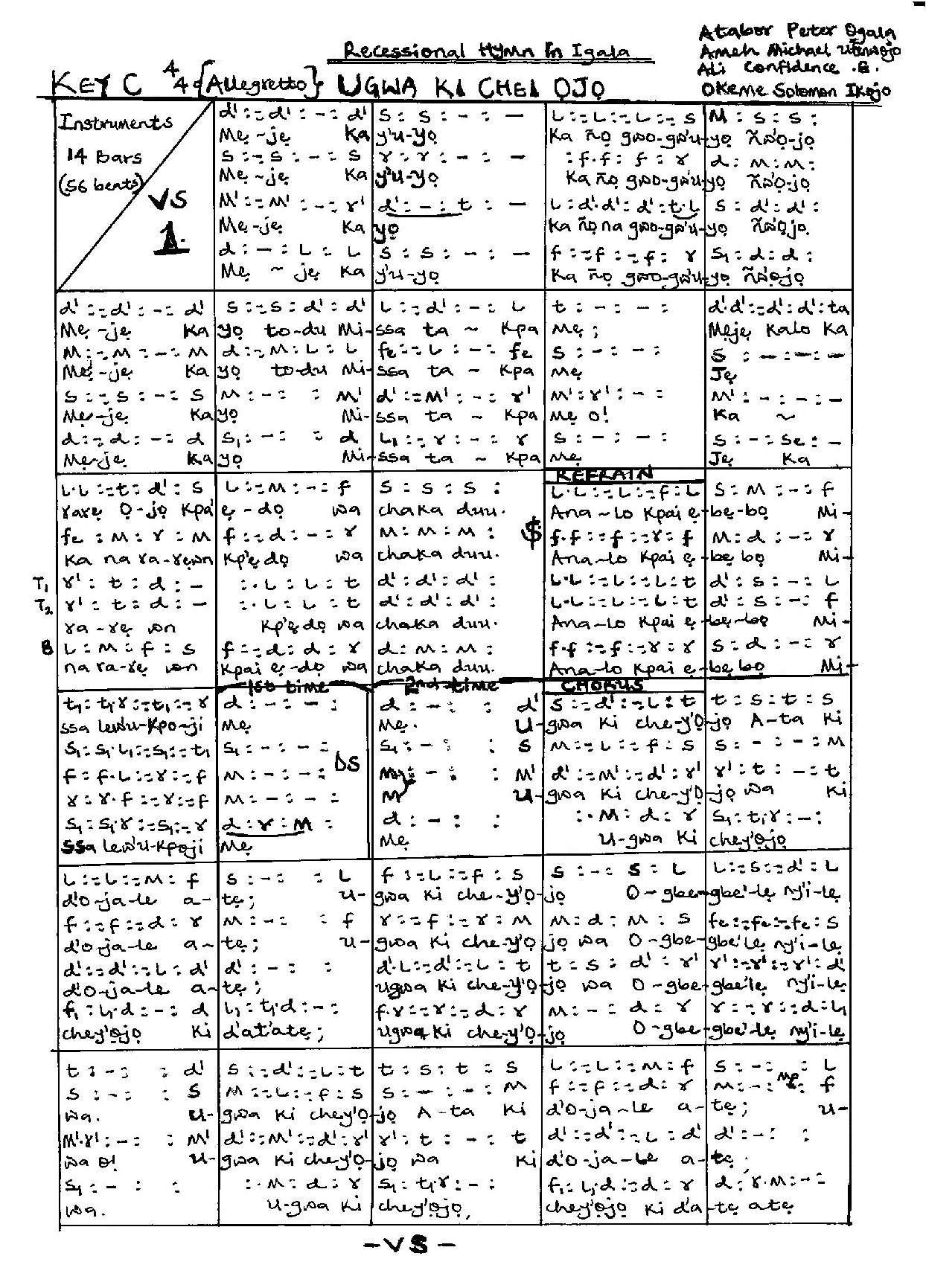 Ugwa Ki Chei Ojo - Download Choir Script PDF