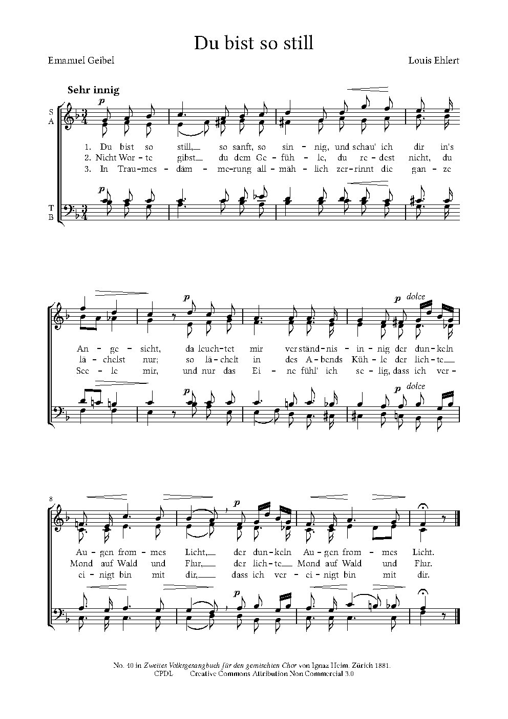 Du bist so still|Op. 13. 6 4st. Lieder f. S, A., T. u. B.