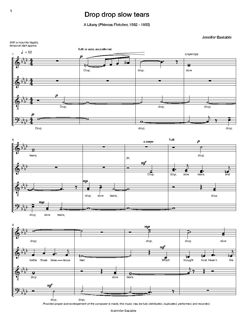 Drop, drop, slow tears - Choir Script PDF Thumbnail