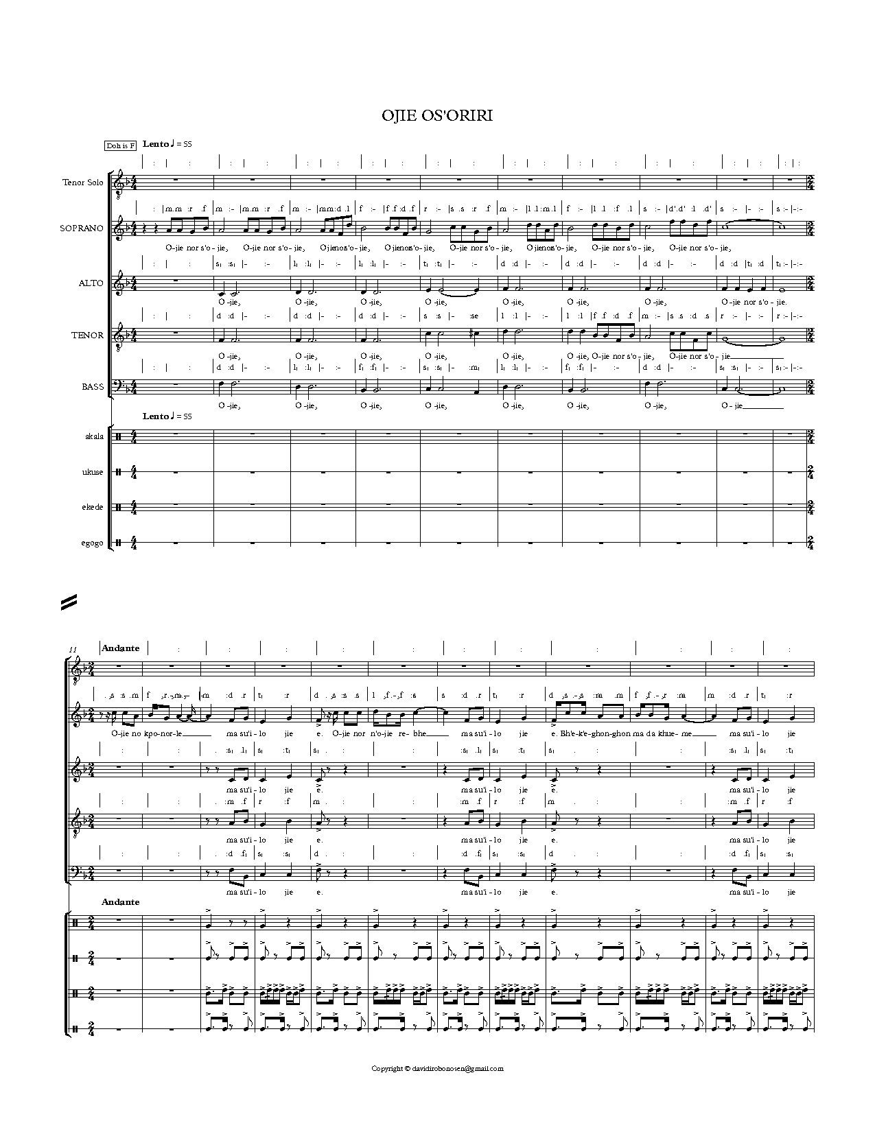 Ojie Os Oriri. Judge - Full Score - Download Choir Script PDF