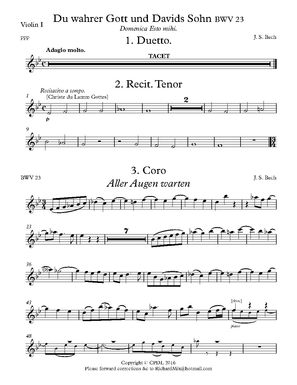 Du wahrer Gott und Davids Sohn, BWV 23 - Choir Script PDF Thumbnail