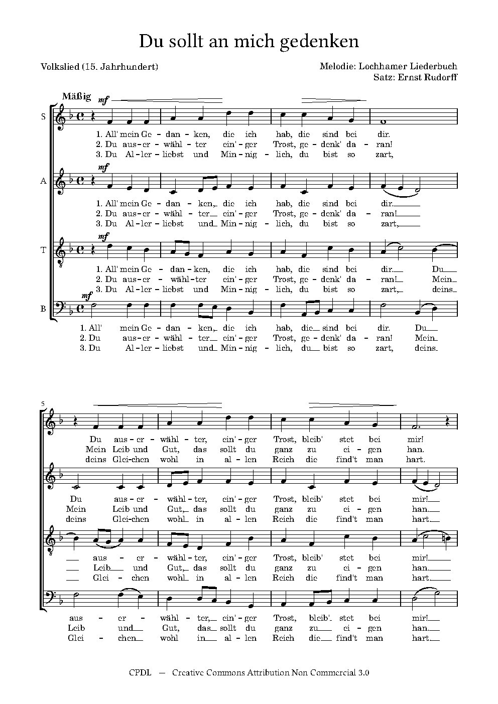 Du sollt an mich gedenken - Choir Script PDF Thumbnail