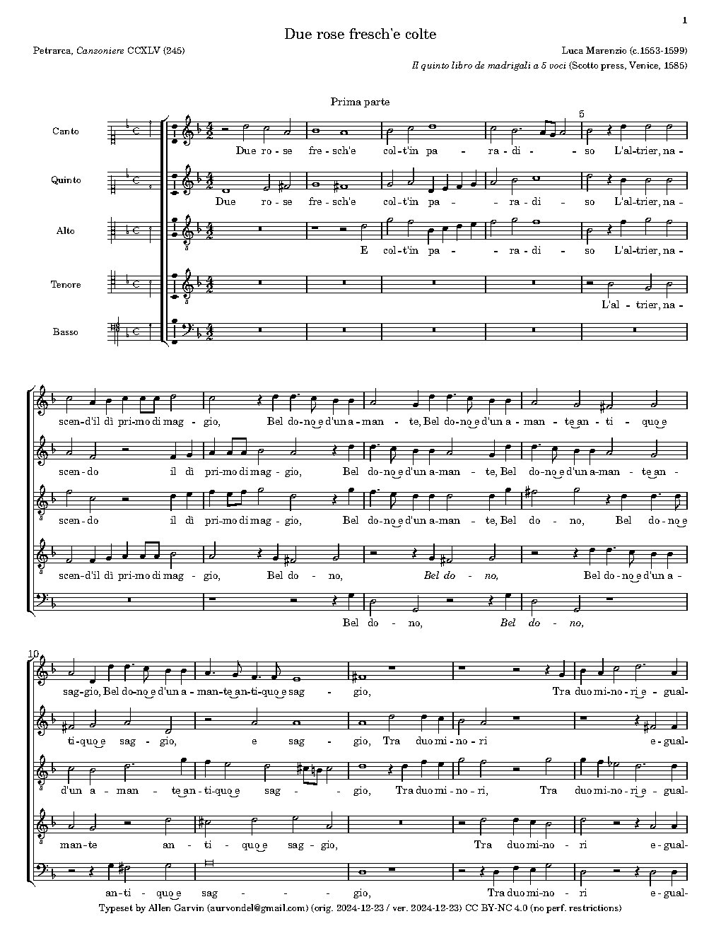 Due rose fresche - Non vede un simil par - Choir Script PDF Thumbnail
