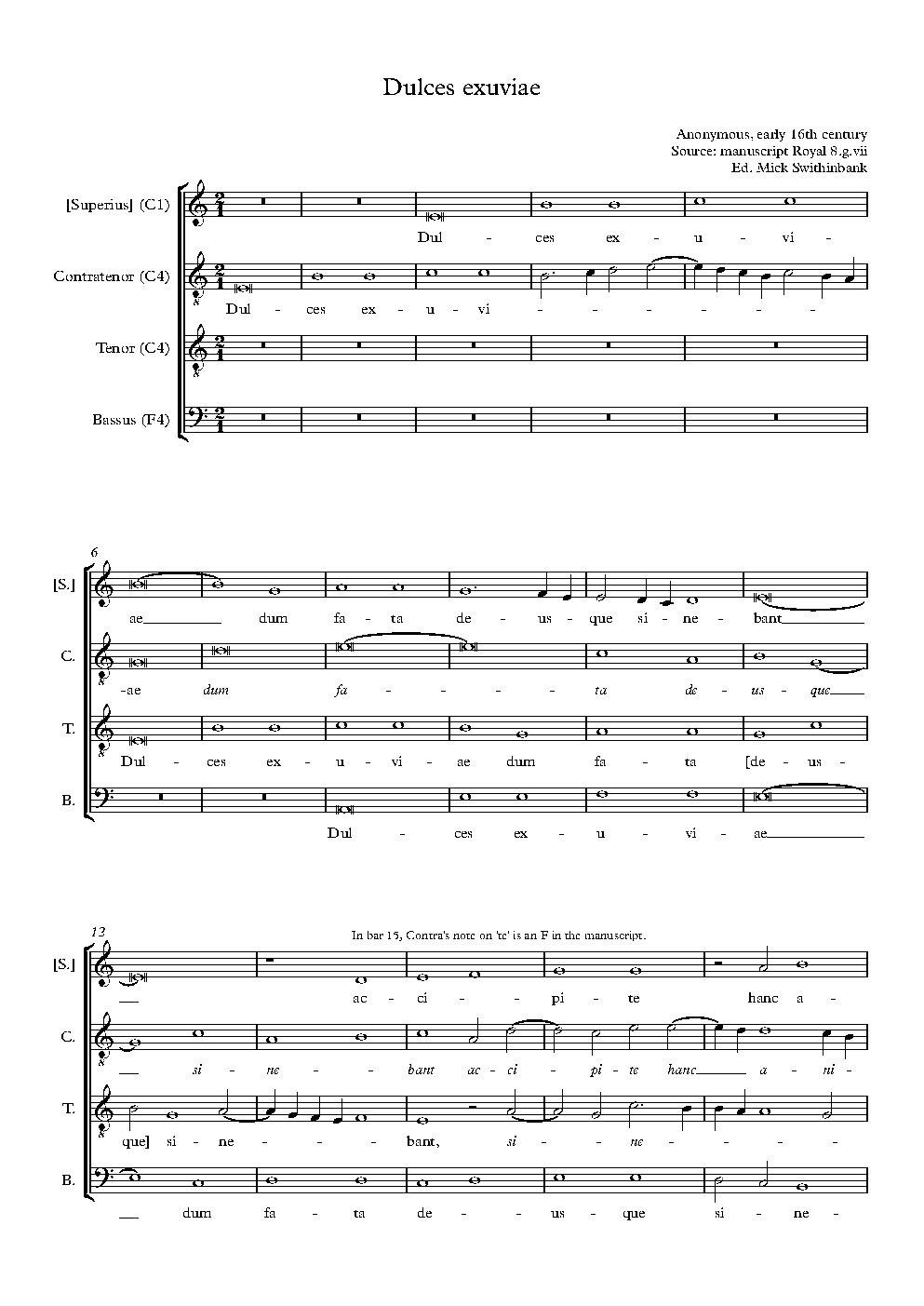 Dulces exuviae - Choir Script PDF Thumbnail