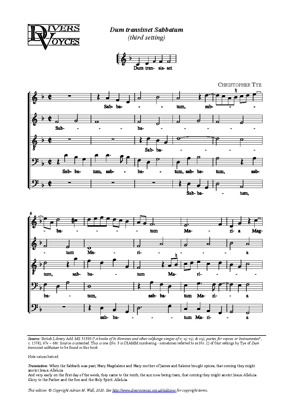 Dum transisset (third setting)