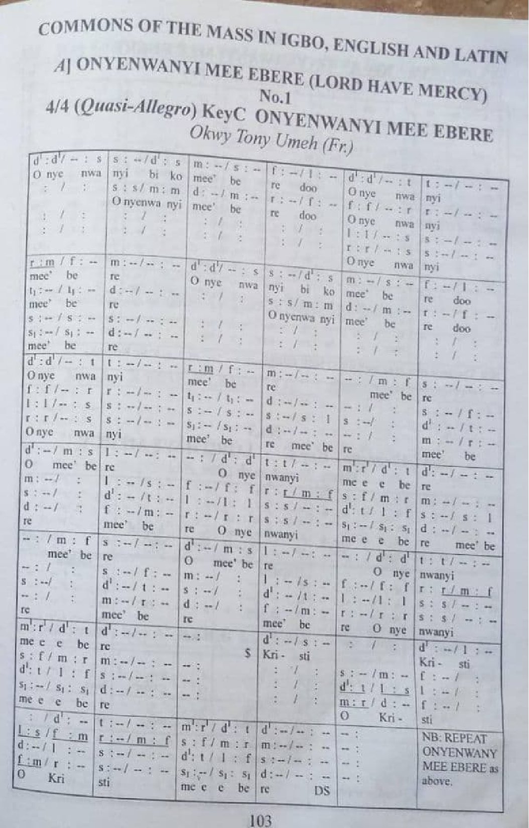 Onyenweanyi Mee Ebere By Okwy Tony Umeh - Download Choir Script PDF