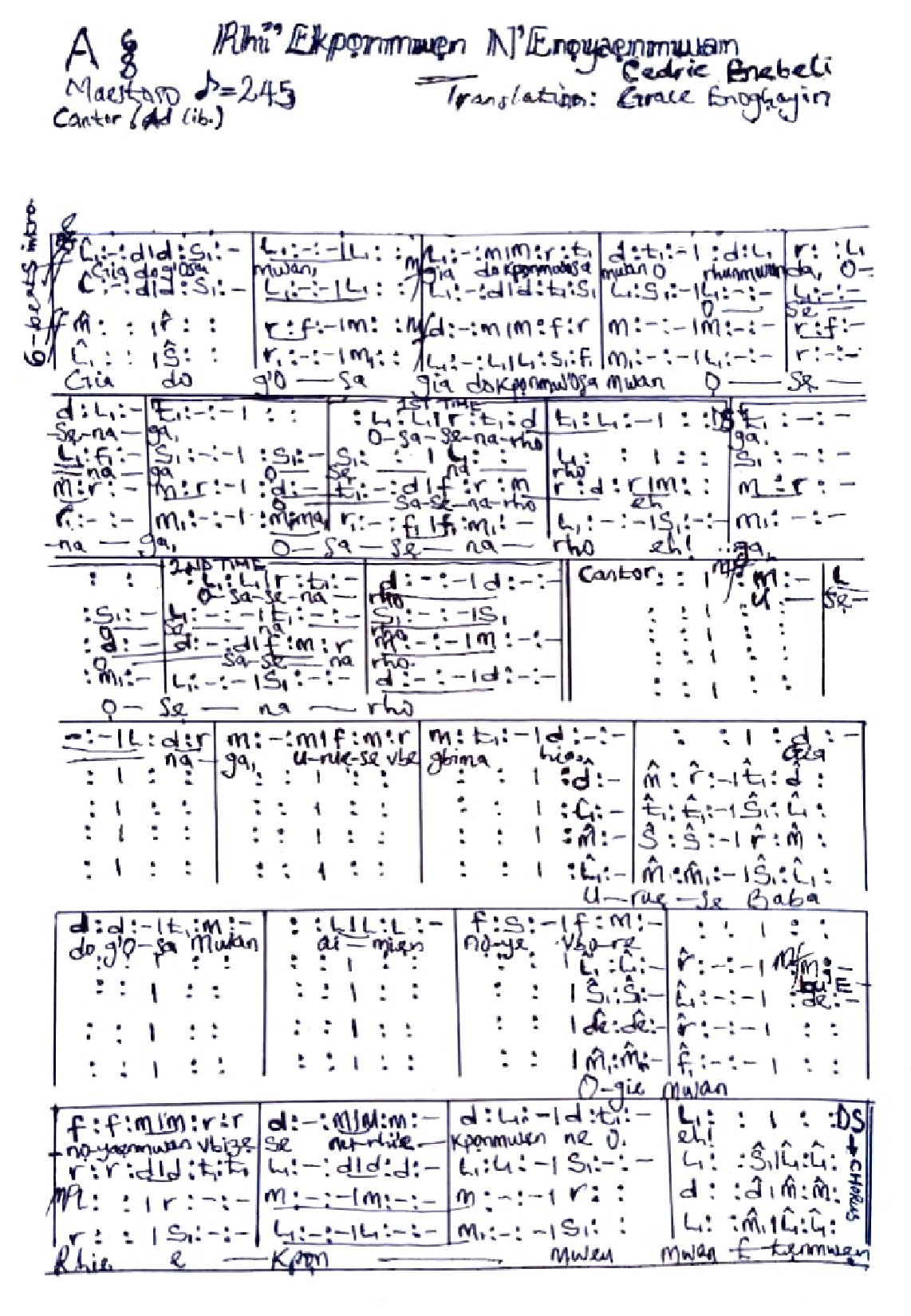 Rhi'ekponmwen N'enoyeamwan - Download Choir Script PDF