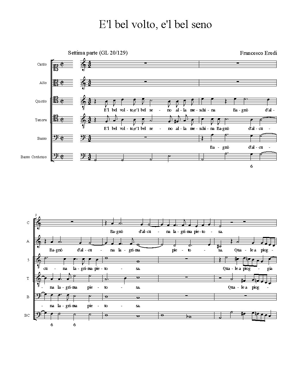 E'l bel volto, e'l bel seno - Choir Script PDF Thumbnail