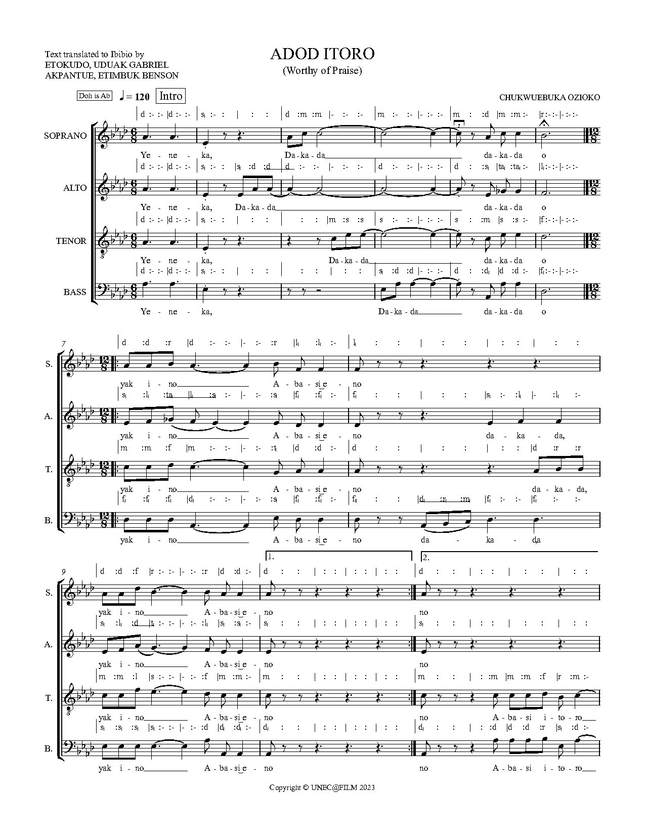 Adod Itoro Satb - Full Score - Download Choir Script PDF