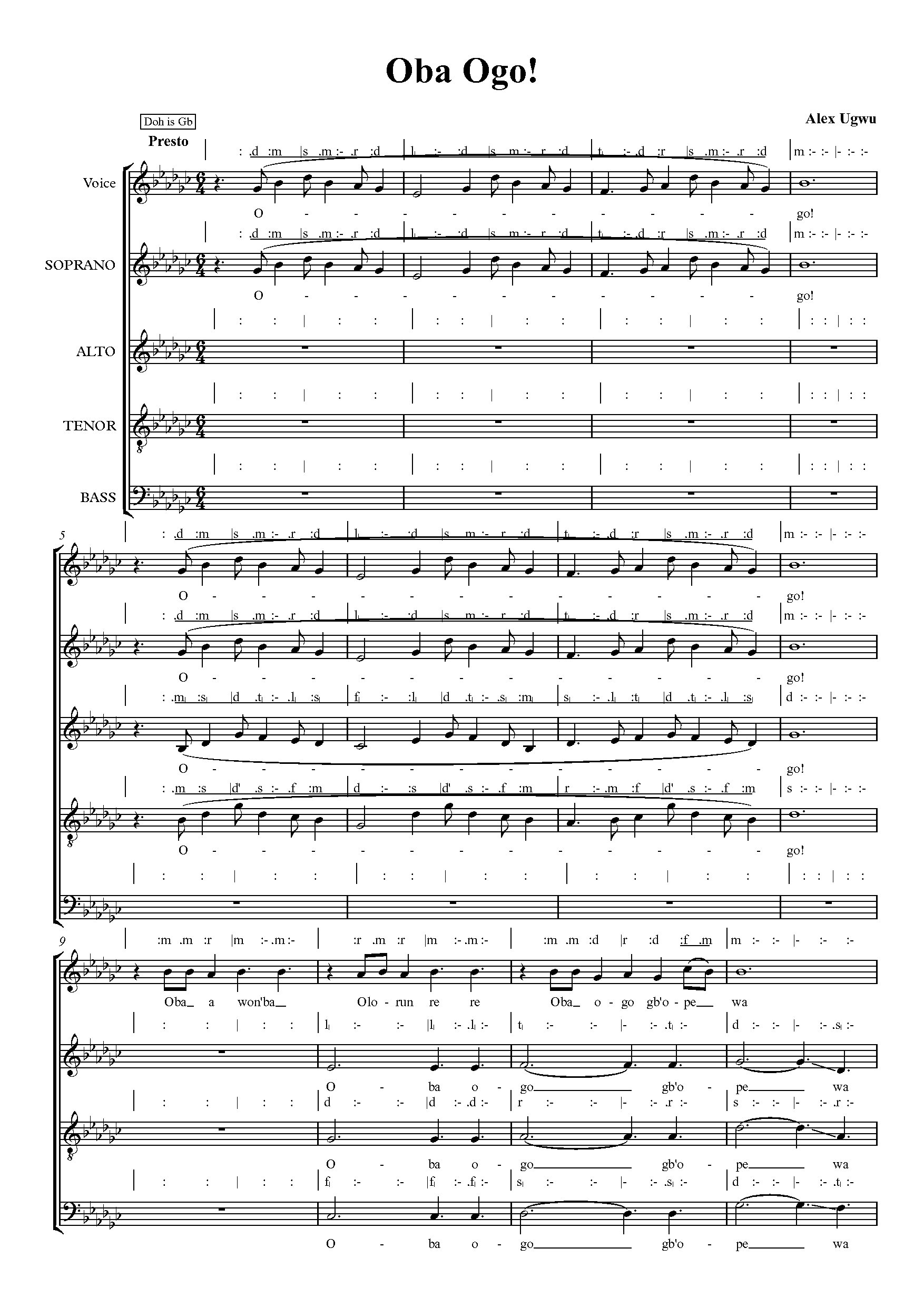Oba Ogo - Alex Ugwu(choir Score) - Download Choir Script PDF