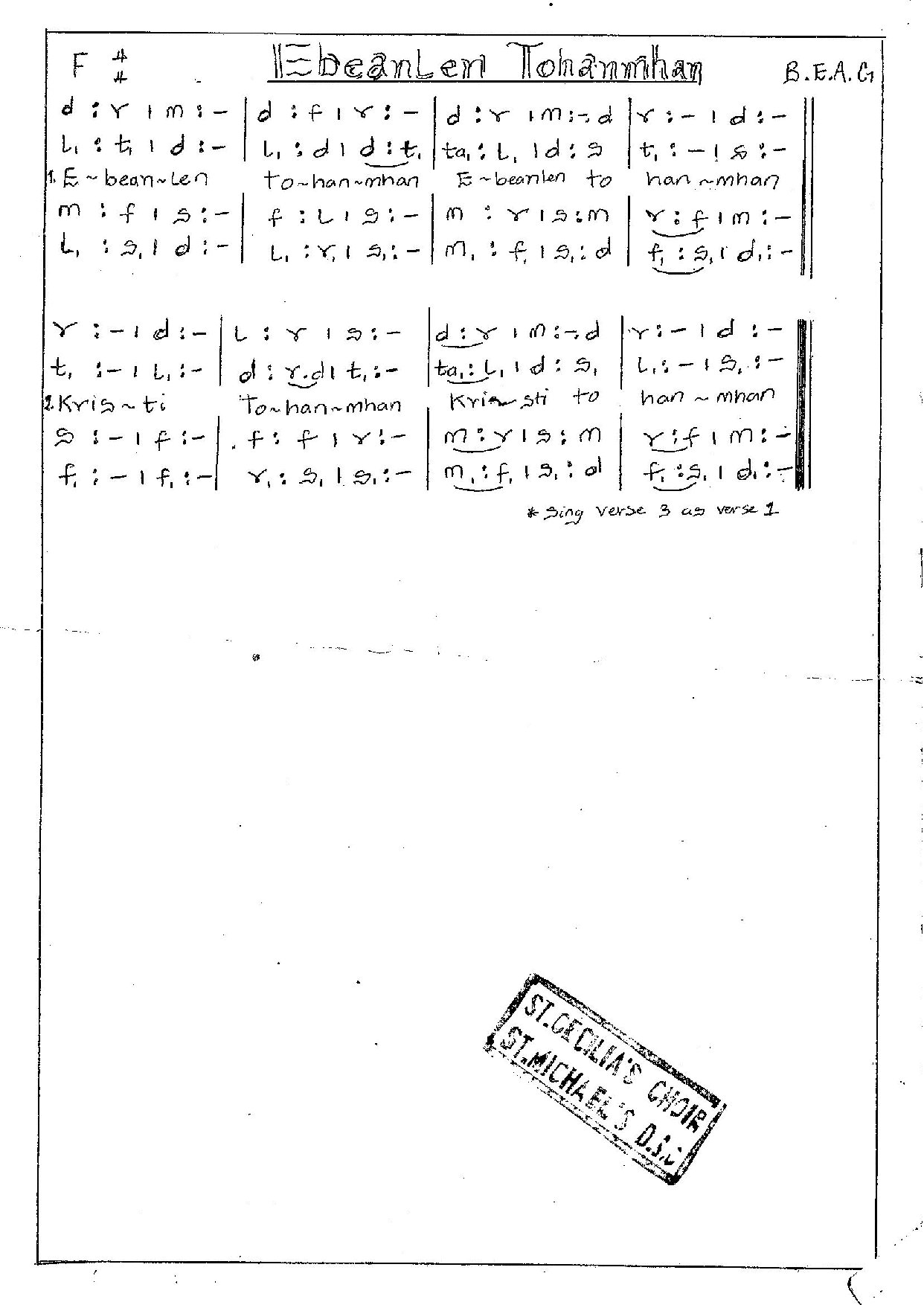 Ebeanlen Tohanmwan - Download Choir Script PDF