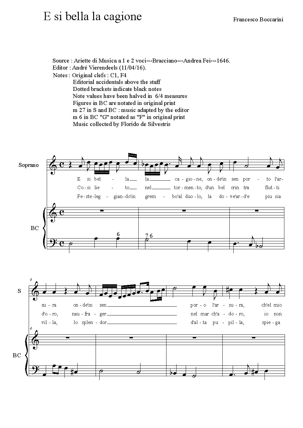 E si bella la cagione - Choir Script PDF Thumbnail