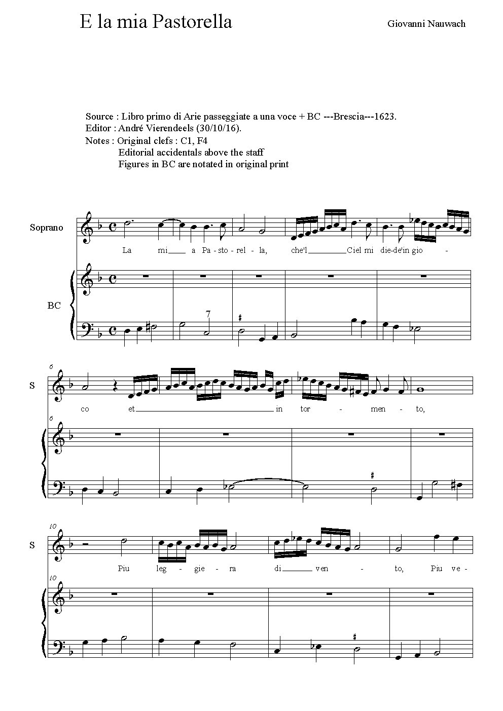 E la mia Pastorella - Choir Script PDF Thumbnail