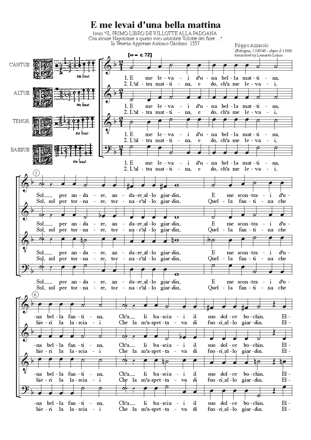 E me levai d'una bella mattina - Choir Script PDF Thumbnail