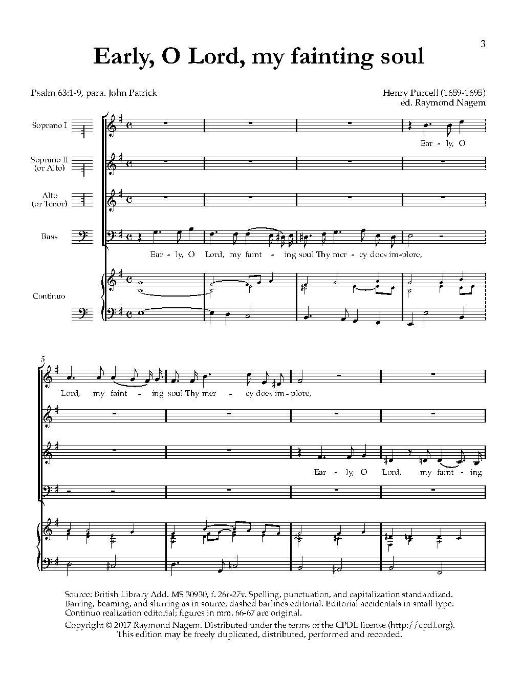 Early, O Lord, my fainting soul, Z 132 - Choir Script PDF Thumbnail