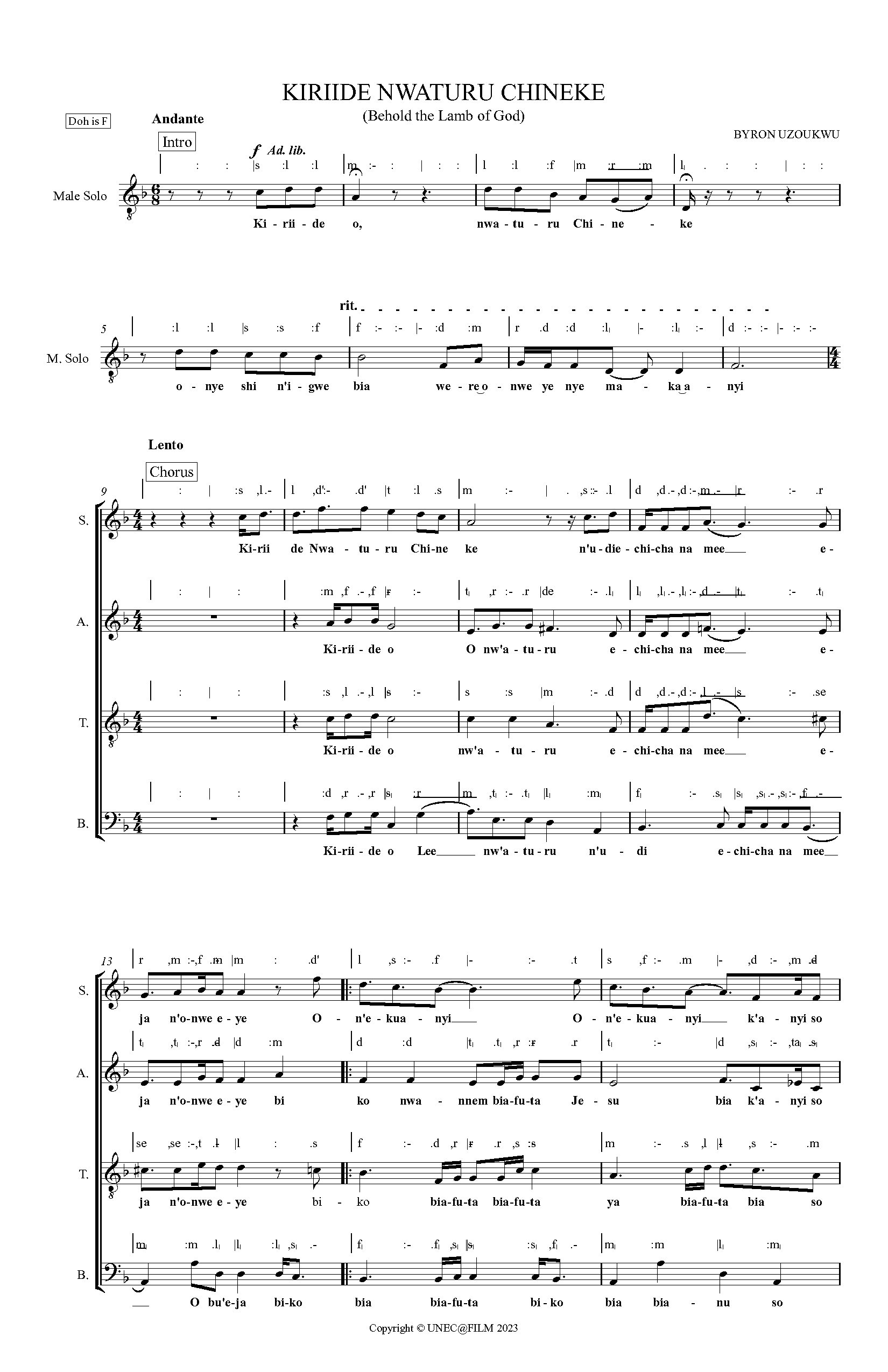 Kiriide Nwaturu Chineke Main Satb - Full Score - Download Choir Script PDF