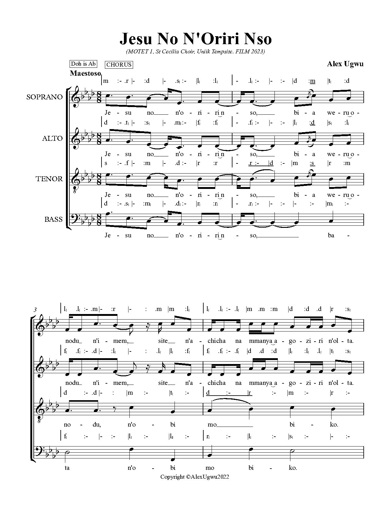 Jesu No N Oriri Nso(score) - Alex Ugwu