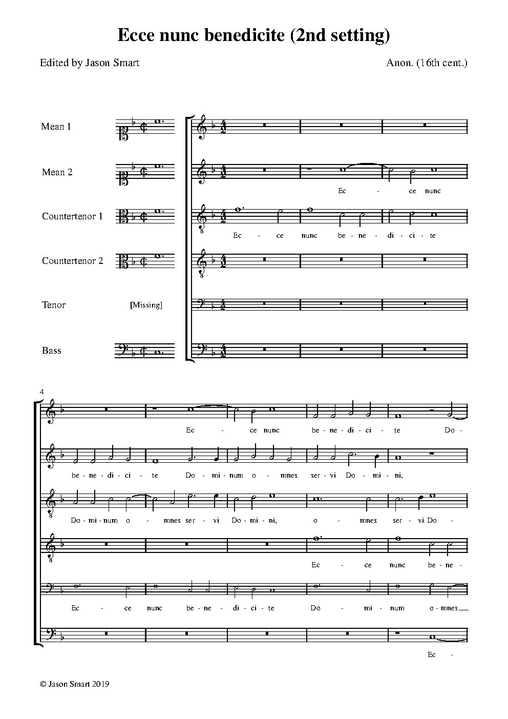 Ecce nunc benedicite (2nd setting)