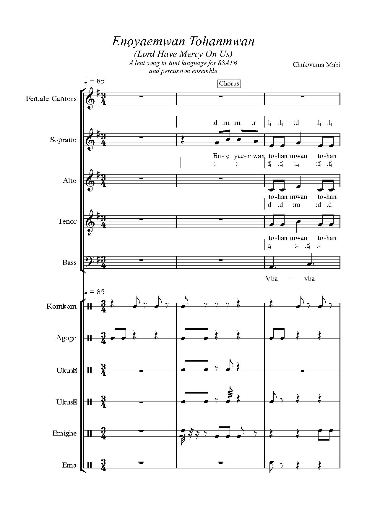 Enoyaemwan-tohanmwan - Full Score - Download Choir Script PDF