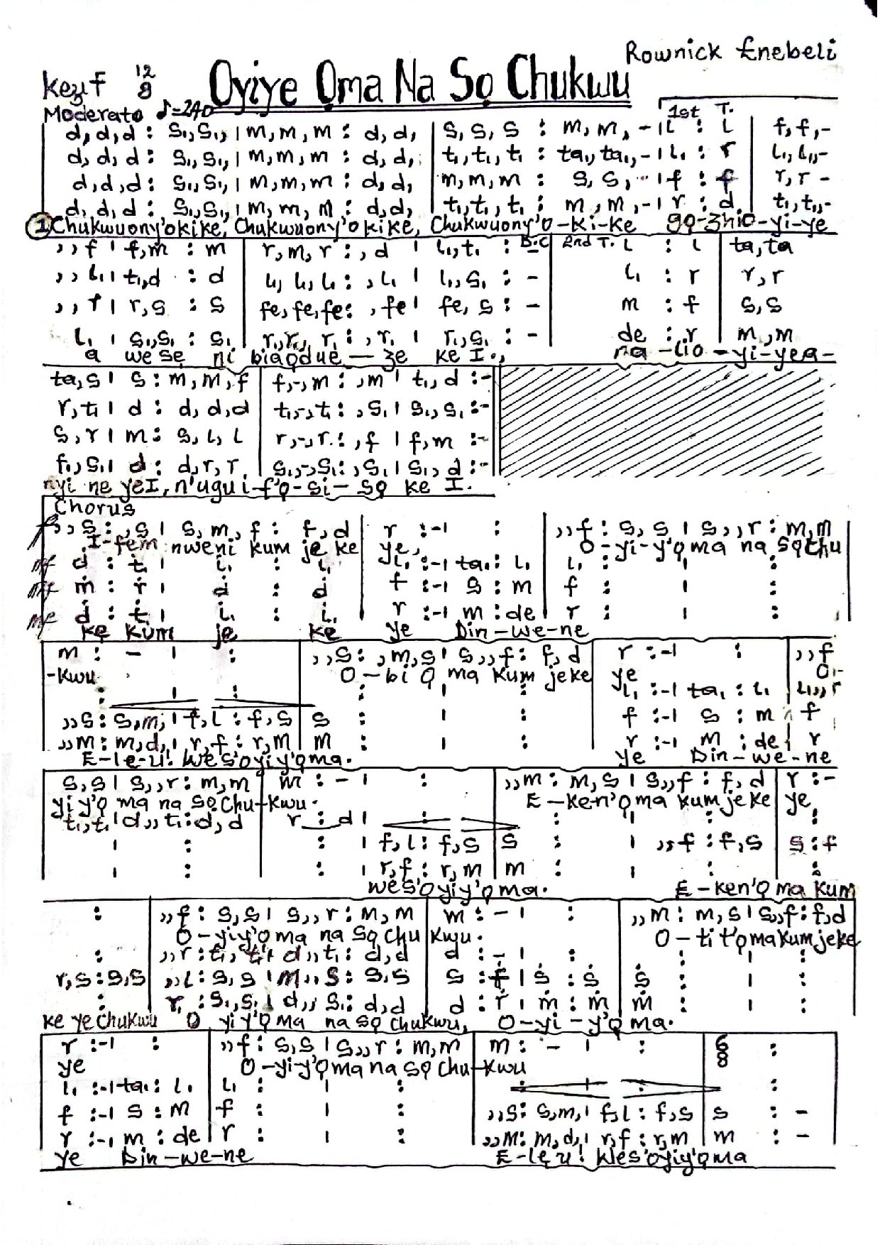 Oyiye Oma Na So Chukwu - Download Choir Script PDF