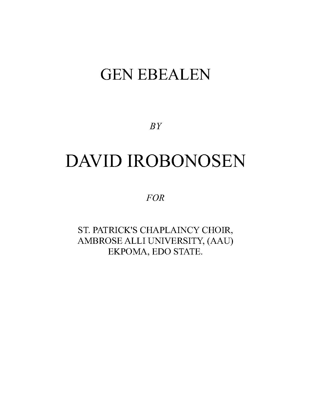 Gen Ebealen - Full Score - Download Choir Script PDF