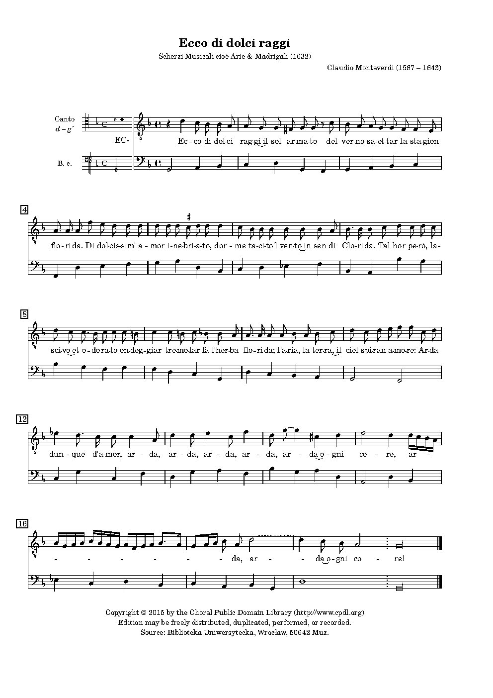 Ecco di dolci raggi - Choir Script PDF Thumbnail