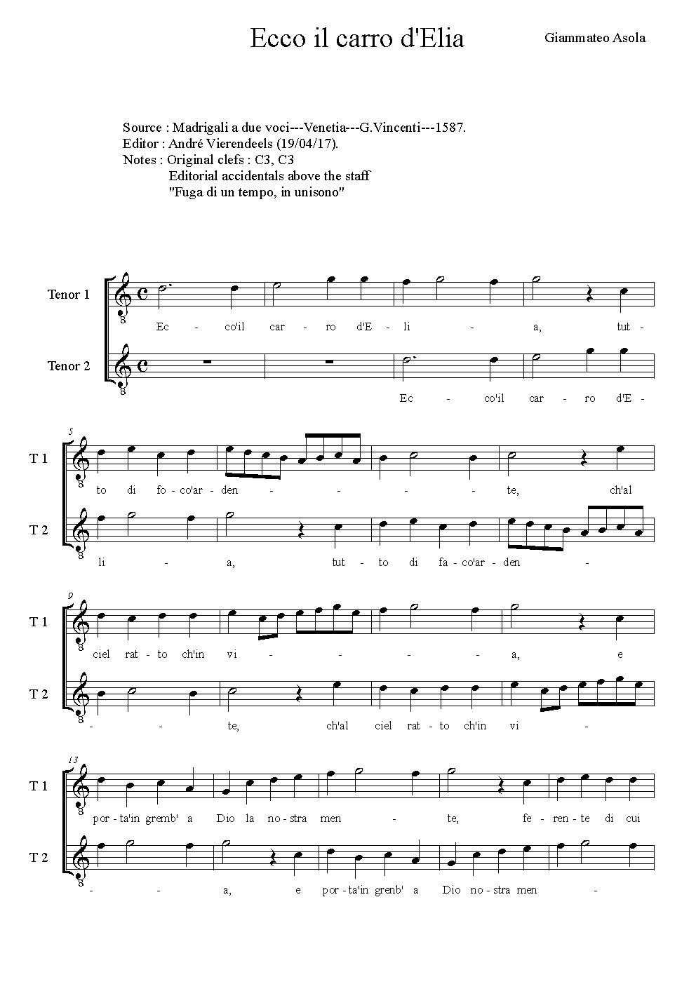 Ecco il carro d'Elia - Choir Script PDF Thumbnail