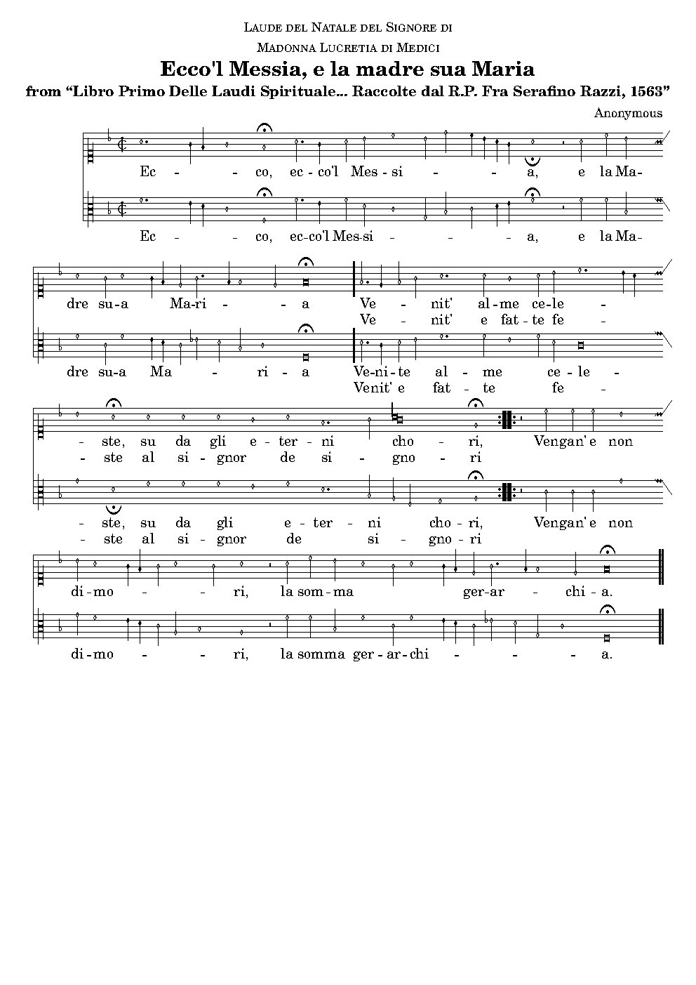 Ecco, ecco'l Messia -à Due - Choir Script PDF Thumbnail