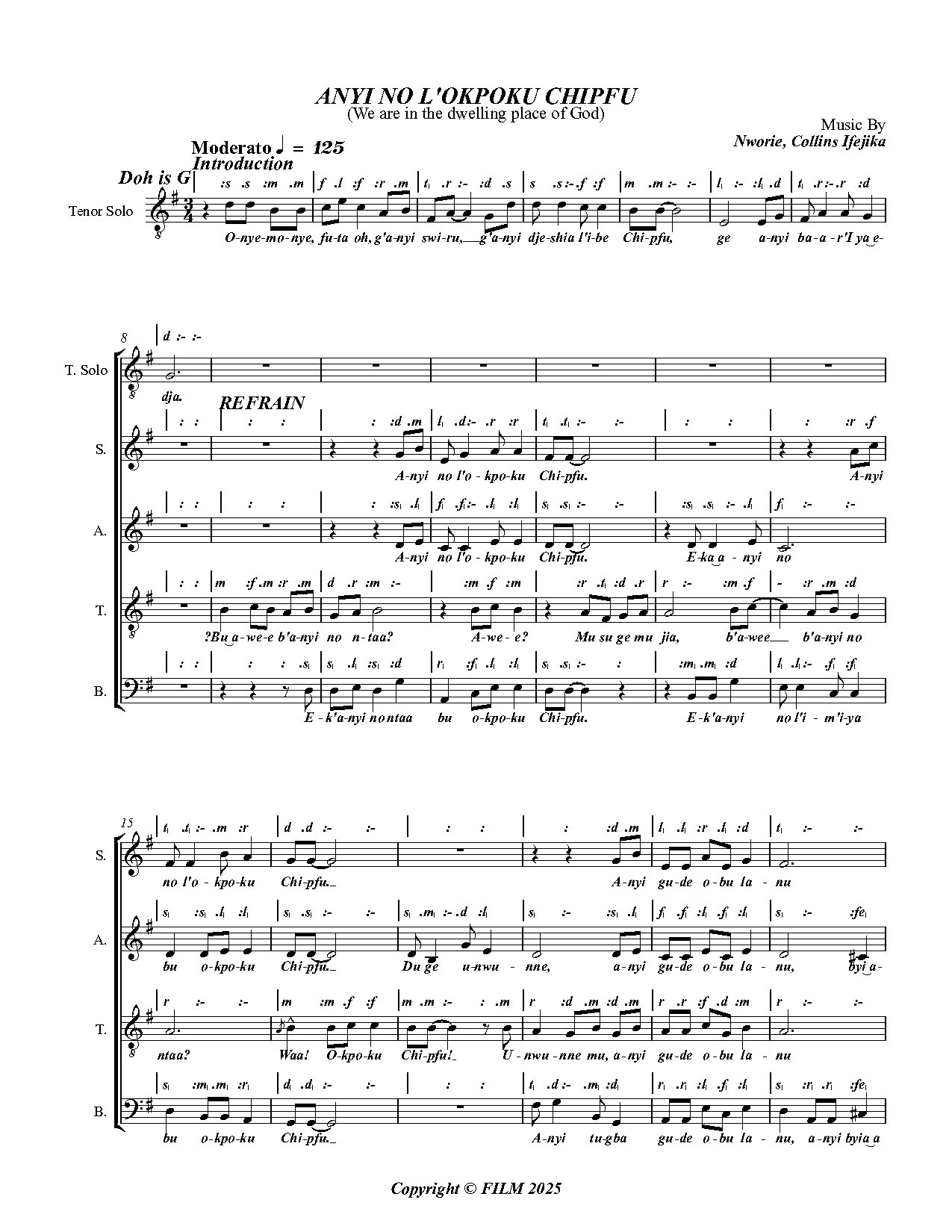 Anyi No L Okpoku Chipfu(vocals Only) - Full Score - Download Choir Script PDF