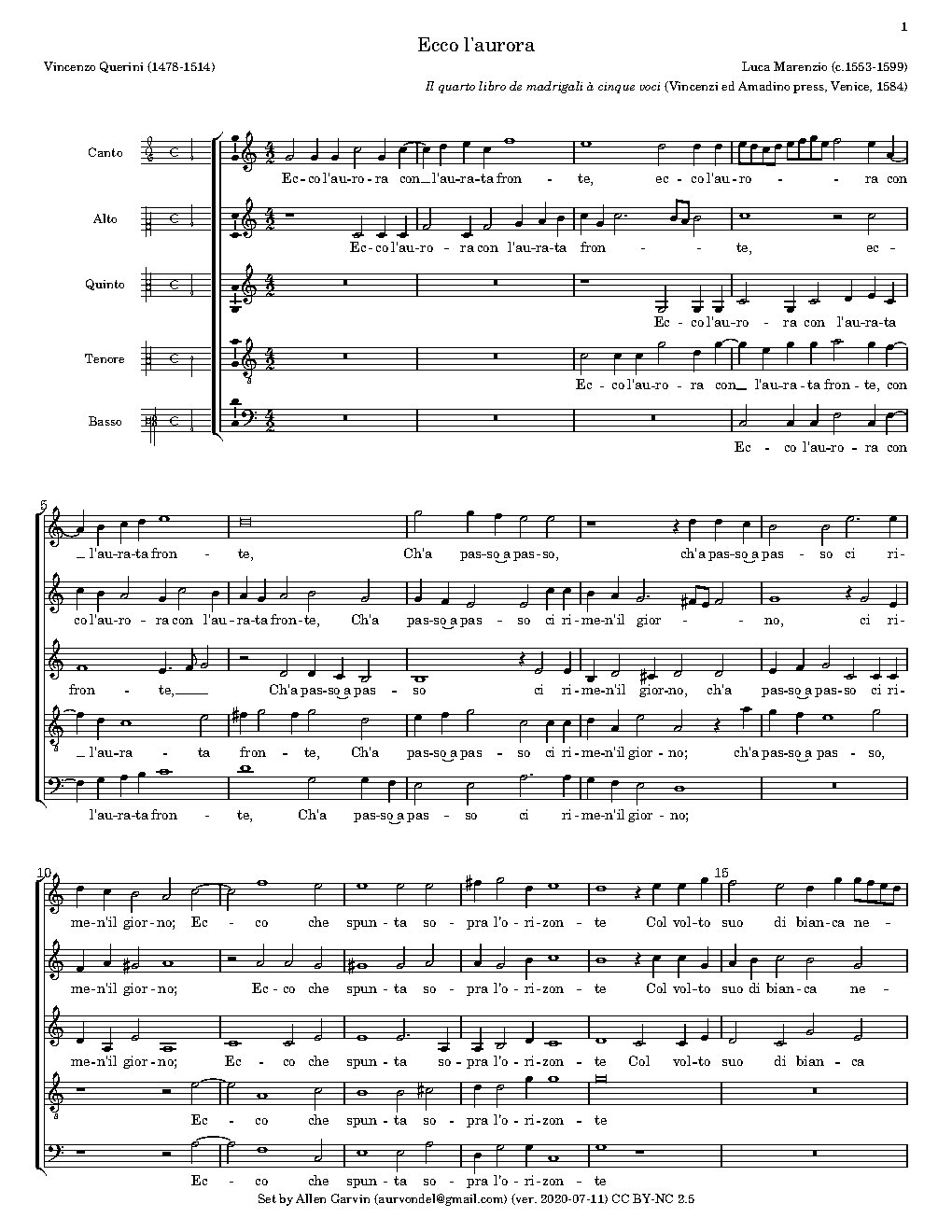Ecco l'aurora con l'aurata fronte - Choir Script PDF Thumbnail