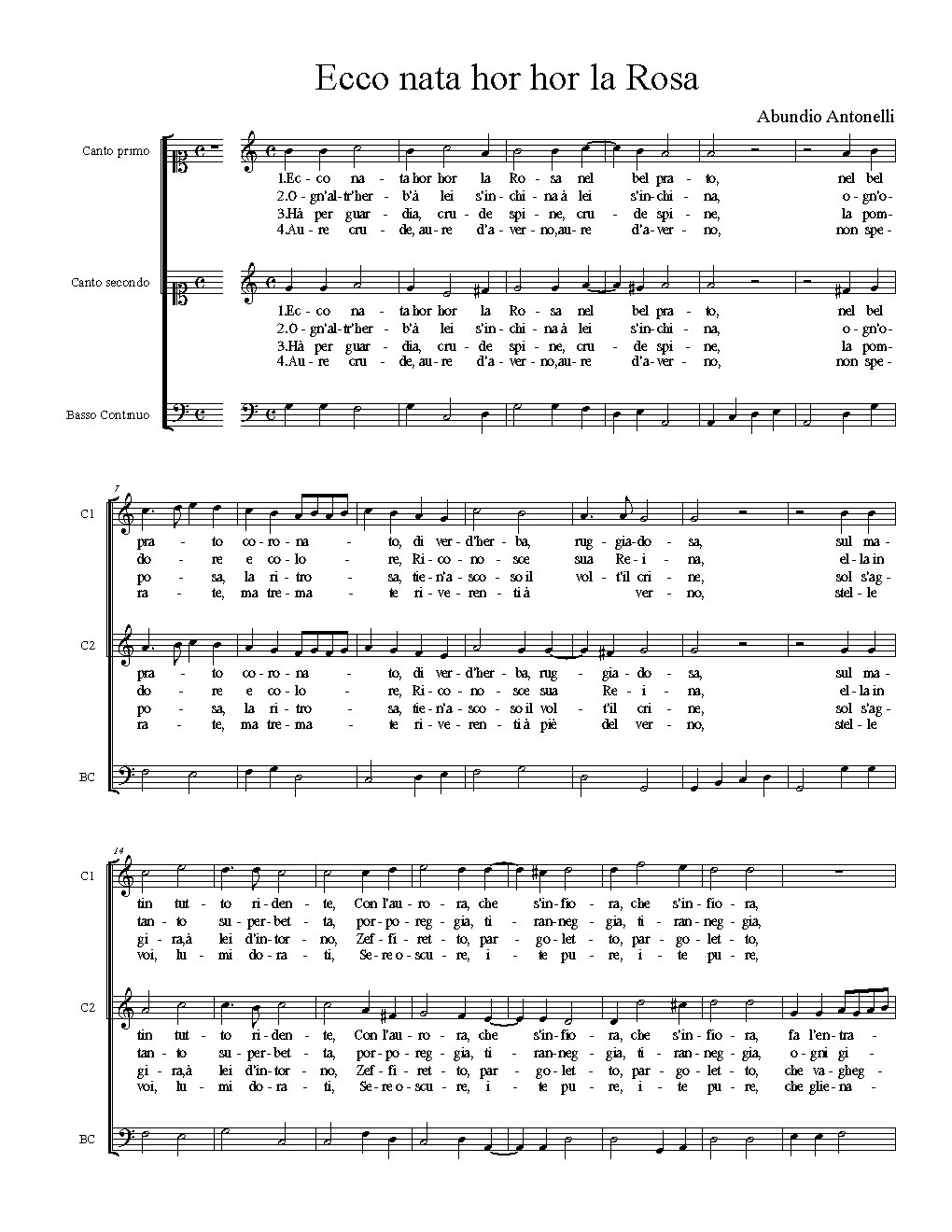 Ecco nata hor hor la Rosa - Choir Script PDF Thumbnail