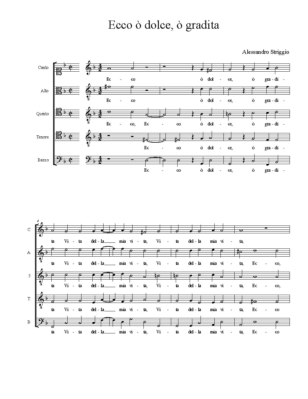 Ecco ò dolce, ò gradita - Choir Script PDF Thumbnail