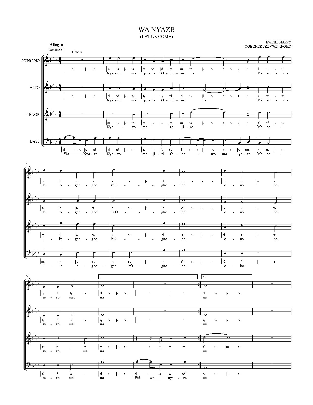 Wa Nyaze - Ccpy - Download Choir Script PDF