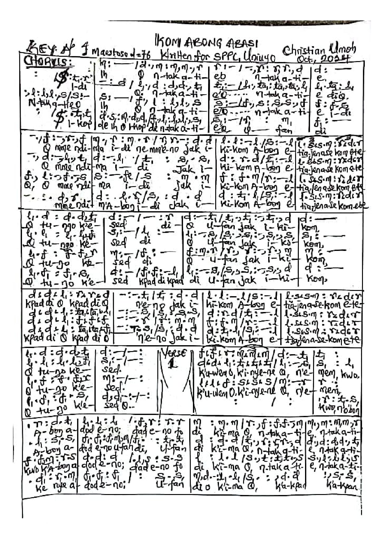 Kom Abong Abasi By Chris Umoh - Download Choir Script PDF
