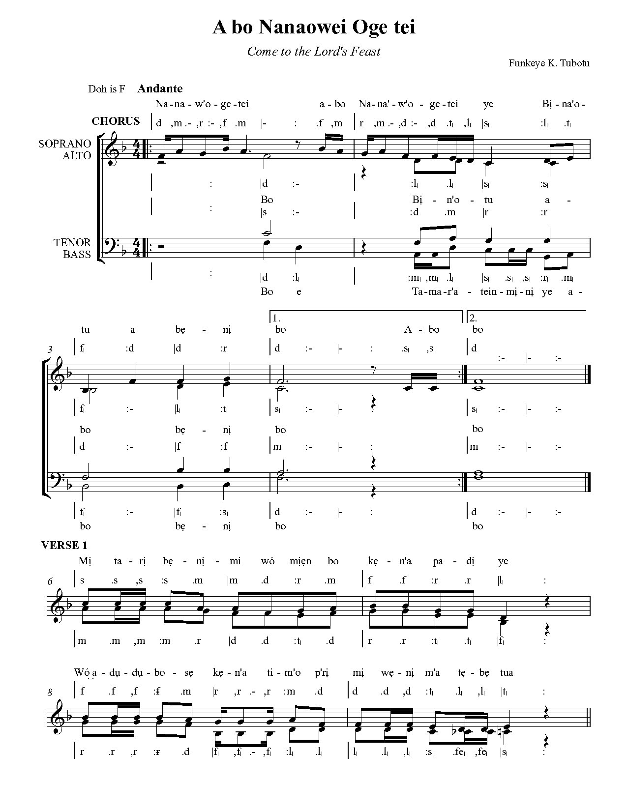Abo Nanaowei Oge Tei - Download Choir Script PDF