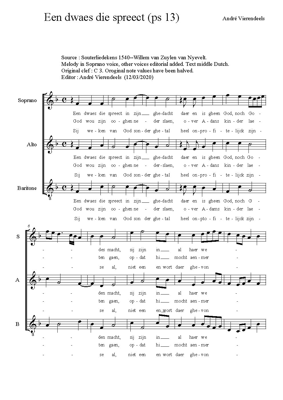 Een dwaes die spreect - Choir Script PDF Thumbnail