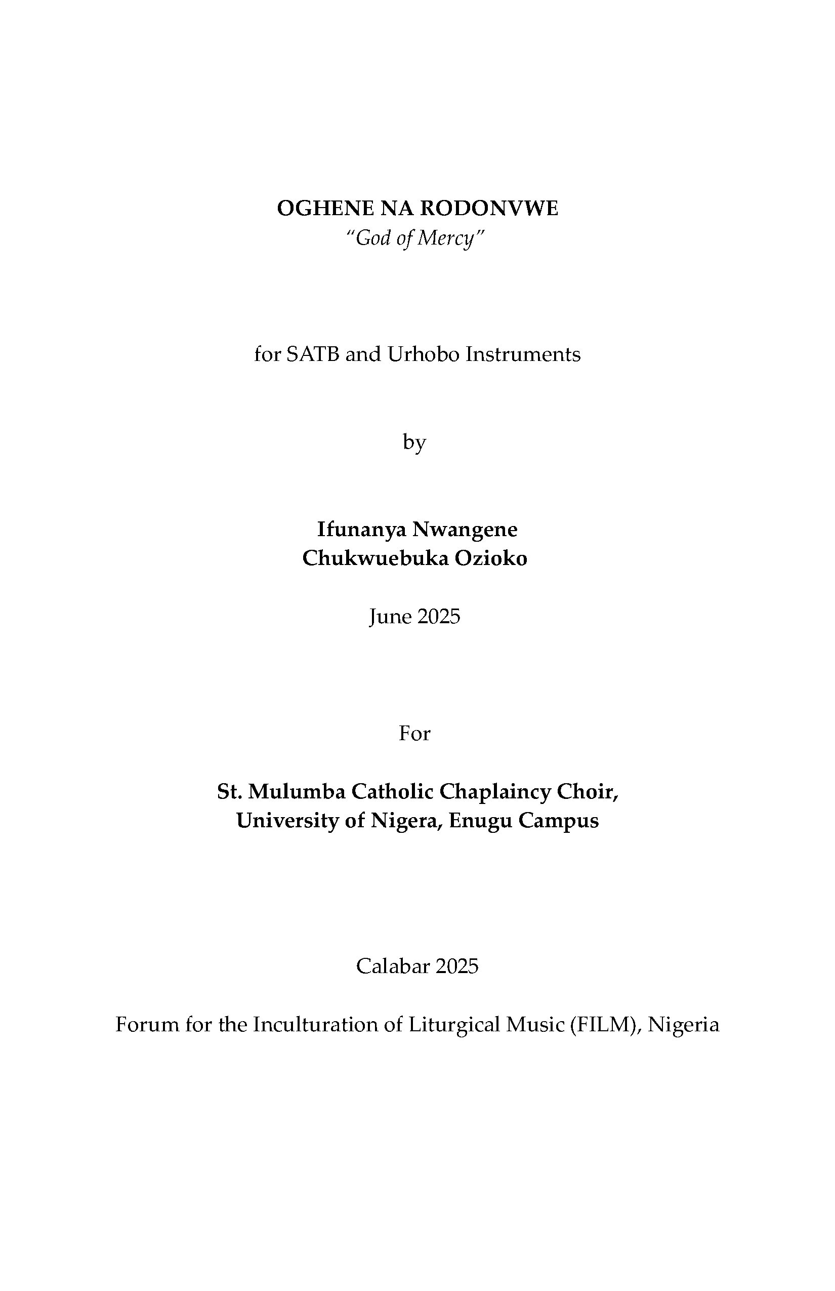 Ovie Radonvwe For Documentation - Full Score - Download Choir Script PDF