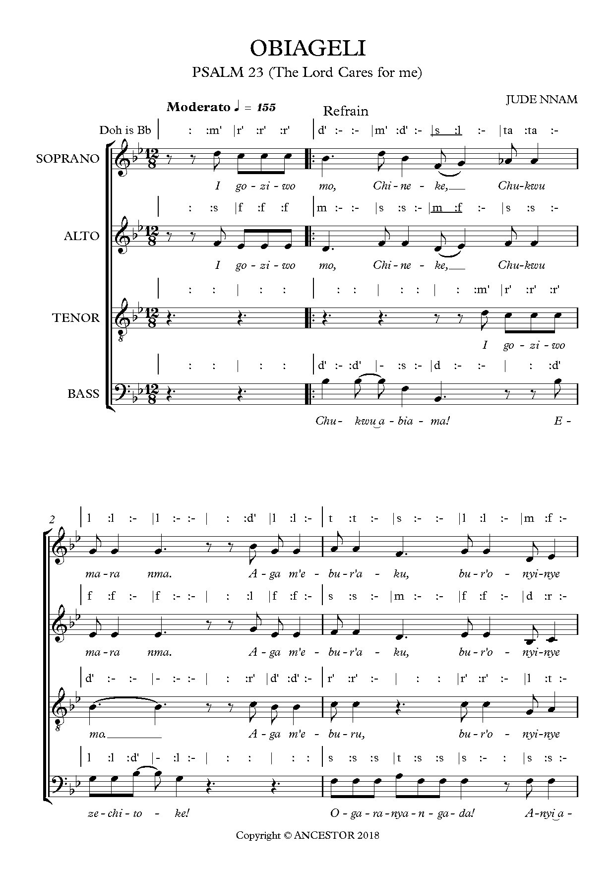 Obiageli (offertory) ~ Jude Nnam - Download Choir Script PDF