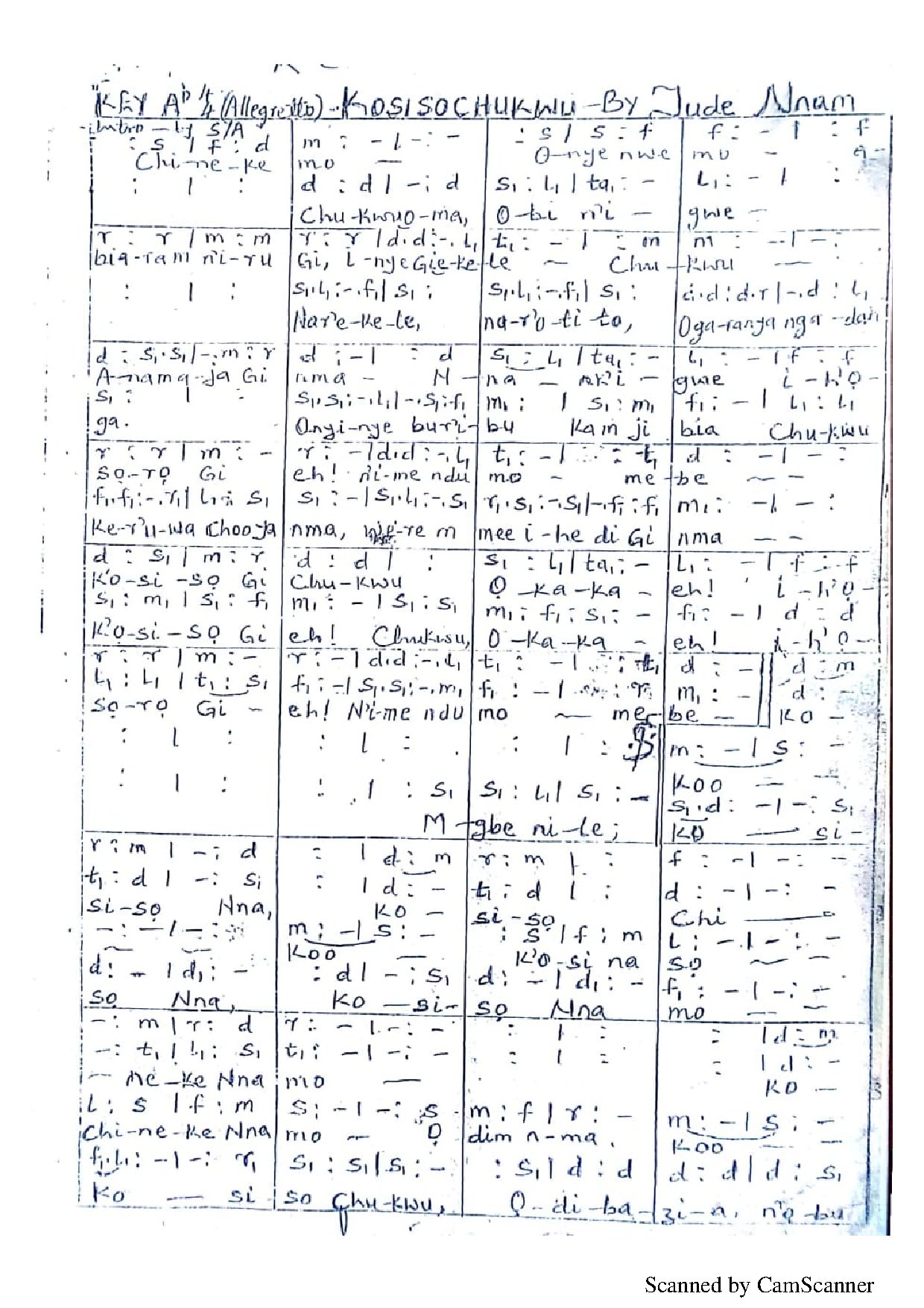 K Osi So Chukwu ~ Jude Nnam - Download Choir Script PDF