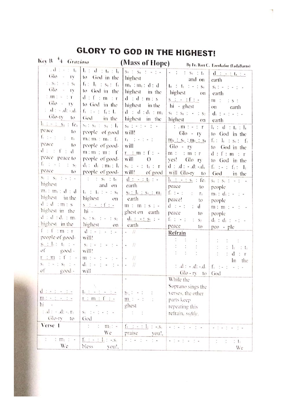 GLORY TO GOD IN THE HIGHEST! - Choir Script PDF Thumbnail