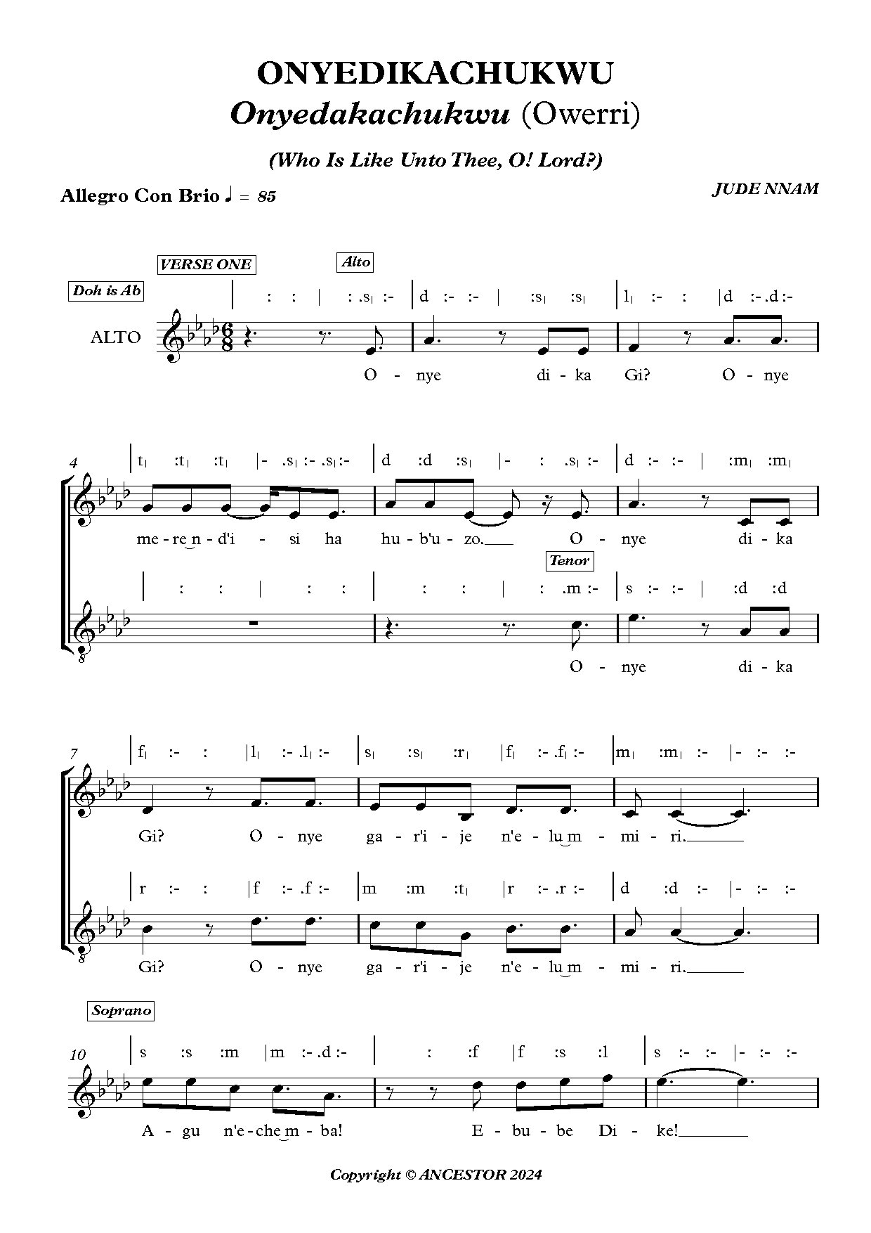 Onyedikachukwu - Download Choir Script PDF