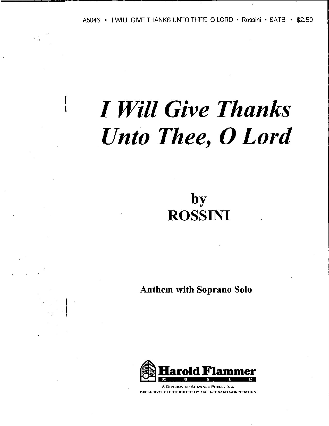 I Will Give Thanks Unto Thee O Lord - Rossini - Satb - Download Choir Script PDF