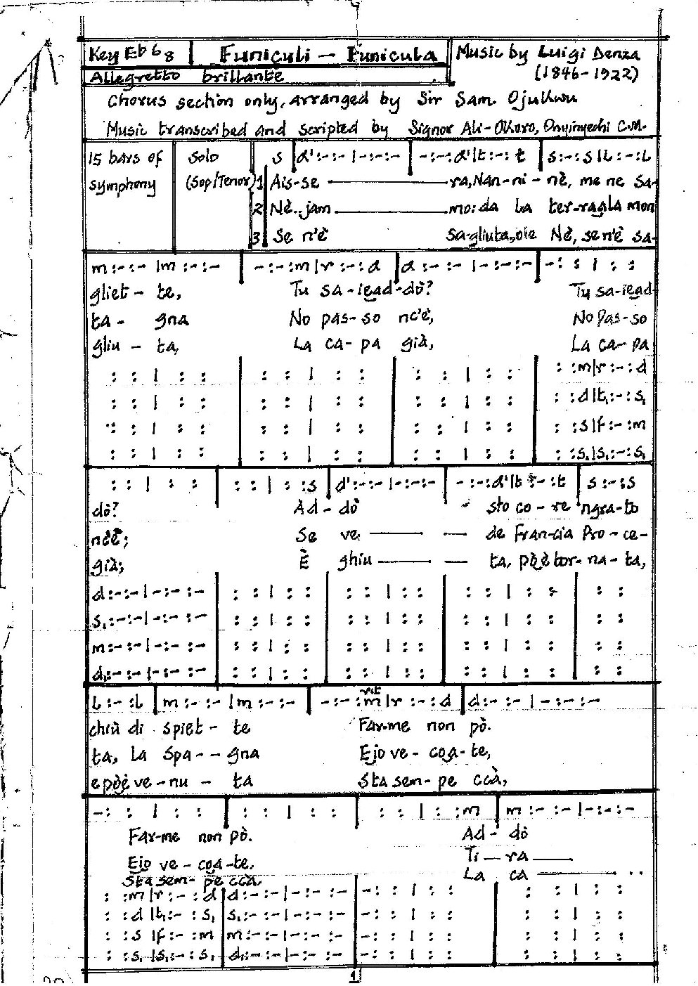 Funiculi - Funicula - Choir Script PDF Thumbnail