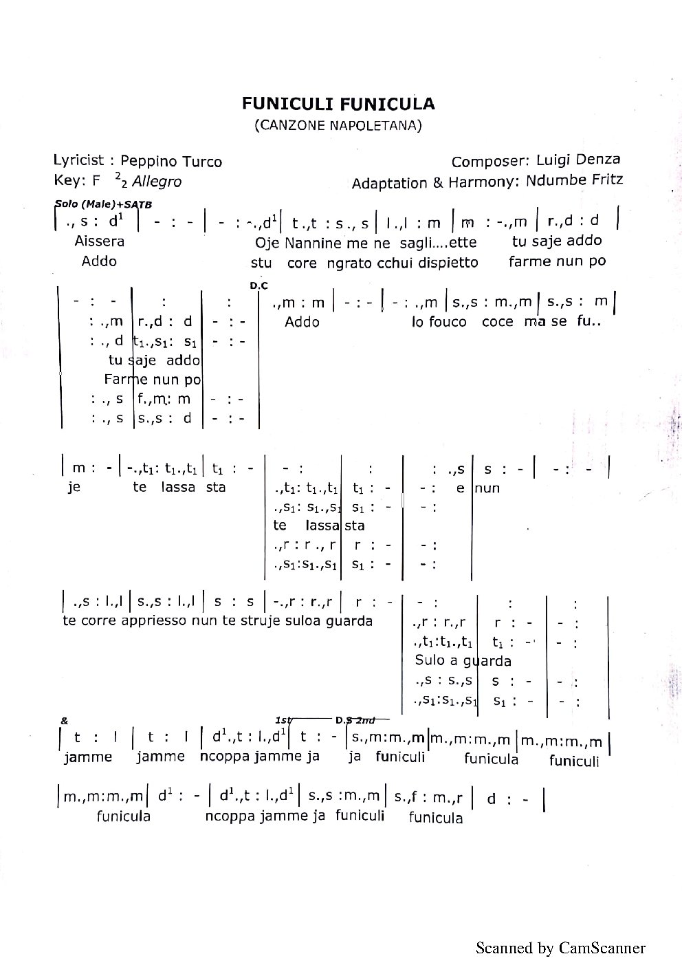 funiculi funicula - Choir Script PDF Thumbnail
