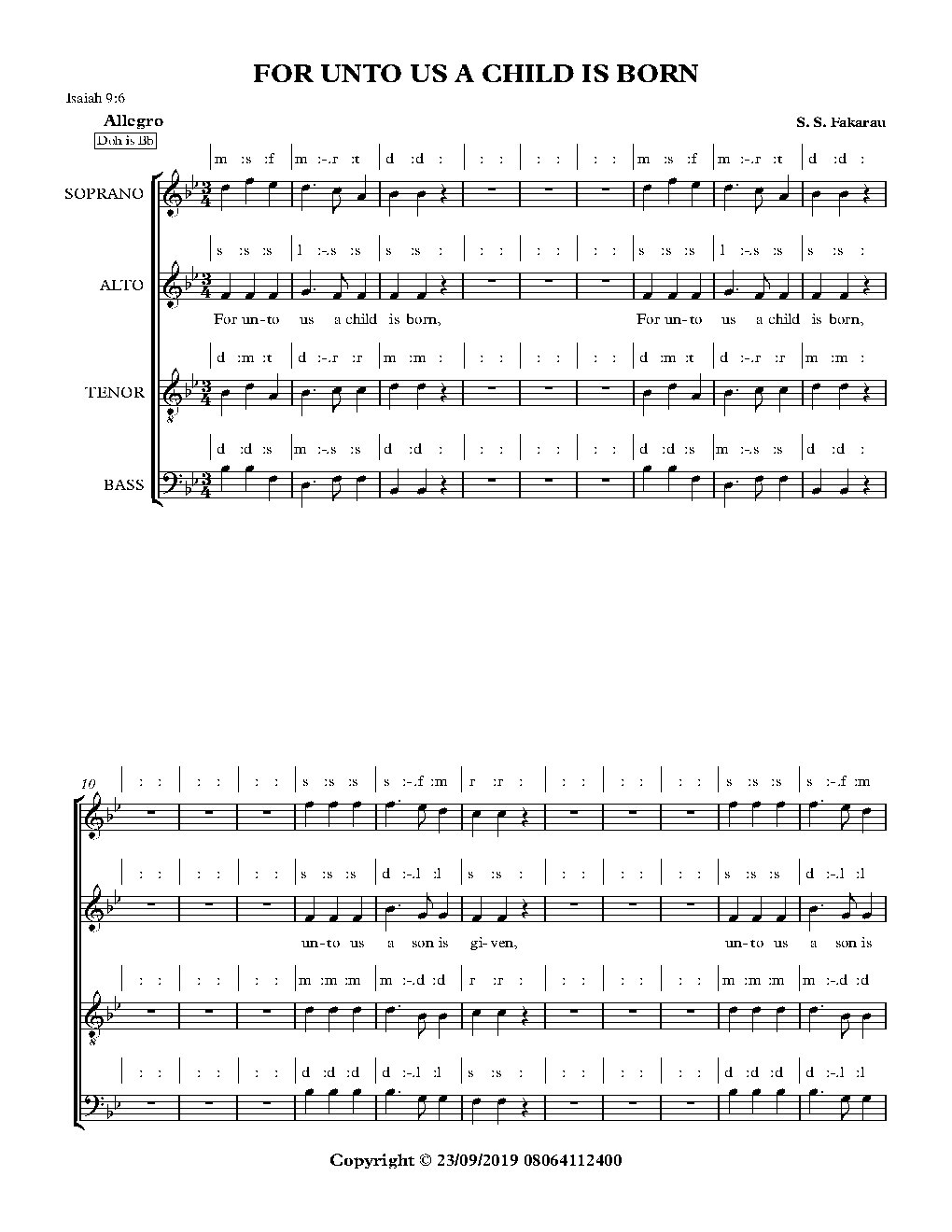 FOR UNTO US A CHILD IS BORN - Choir Script PDF Thumbnail