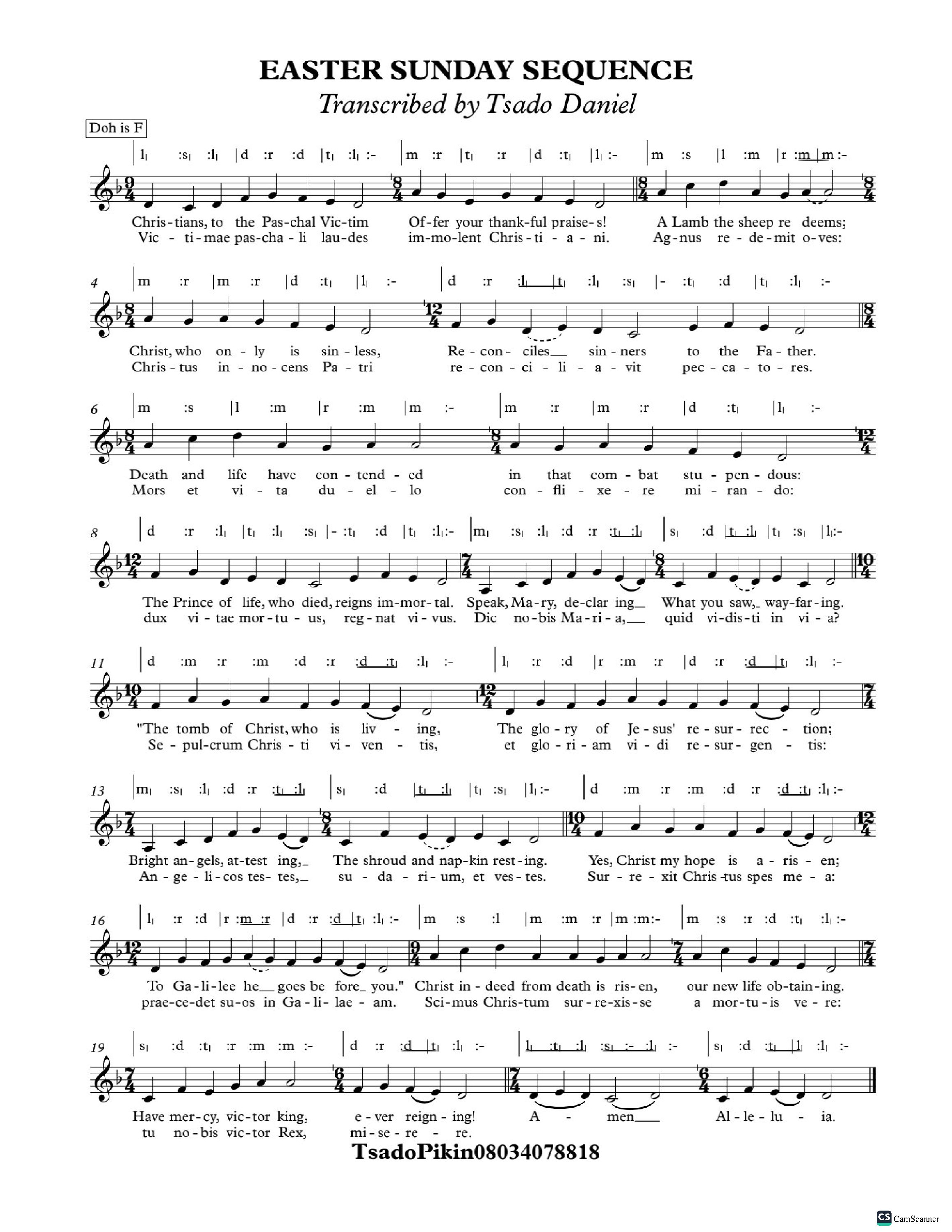 EASTER SUNDAY SEQUENCE - Choir Script PDF Thumbnail