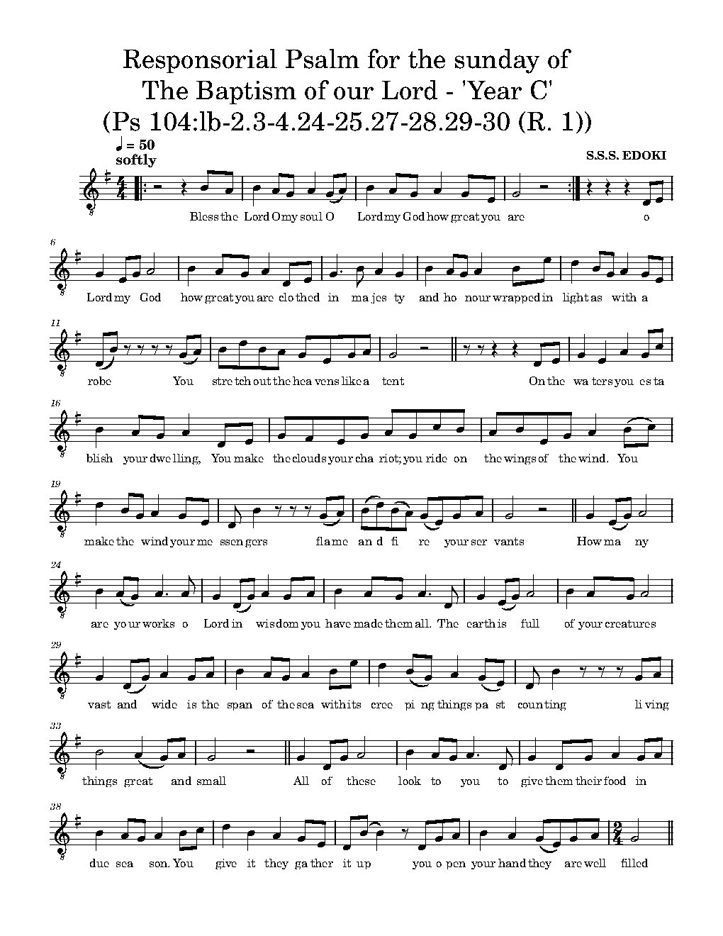 Responsorial Psalm for the sunday of The Baptism of our Lord - 'Year C'