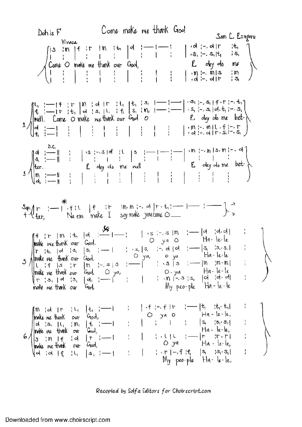 Come make we thank God - Choir Script PDF Thumbnail
