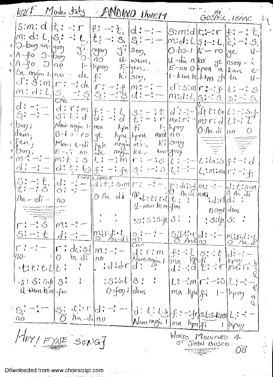 ANDINO UWEM - Choir Script PDF Thumbnail