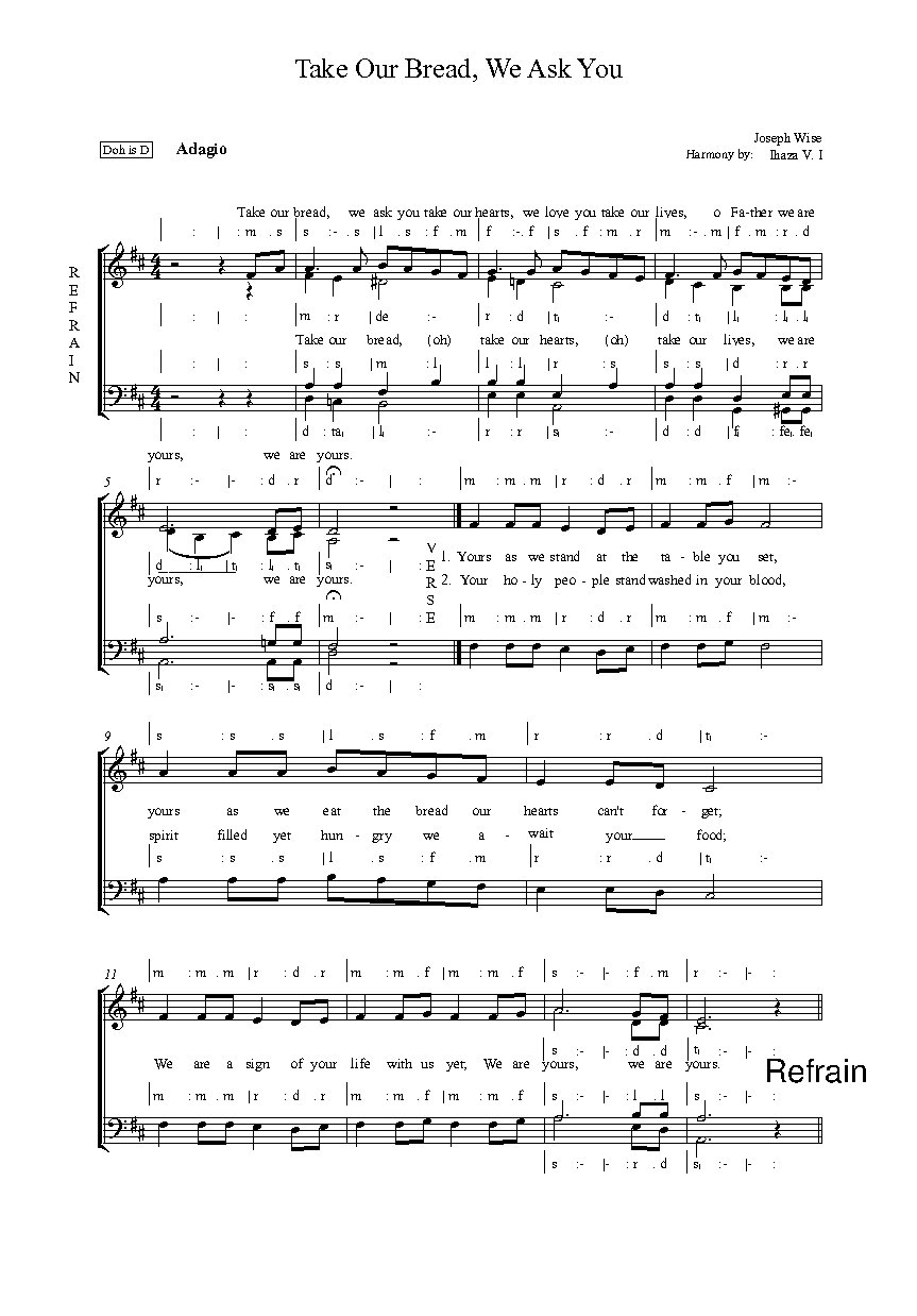 Take Our Bread, We Ask You - Full Score - Download Choir Script PDF